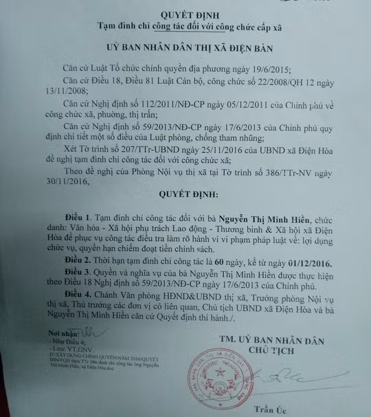 Khoi to nu can bo an chan tien tho cung liet si