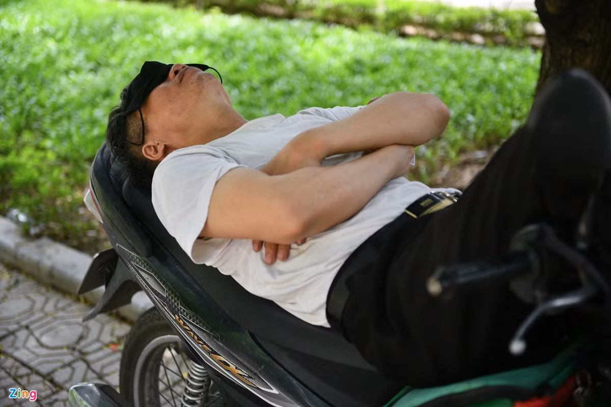 Nhiều người cũng tranh thủ ngủ trưa dưới những bóng cây, ghế đá công viên để tránh sự oi bức.