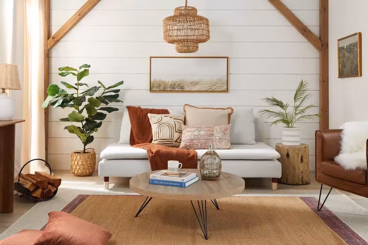 Một chiếc bàn gốc cây được chà nhám tăng thêm vẻ mộc mạc.