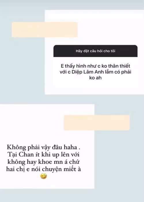 Xoài Non từng chia sẻ, cô và Diệp Lâm Anh thường xuyên trò chuyện thân thiết. Ảnh: Sức Khỏe Đời Sống.