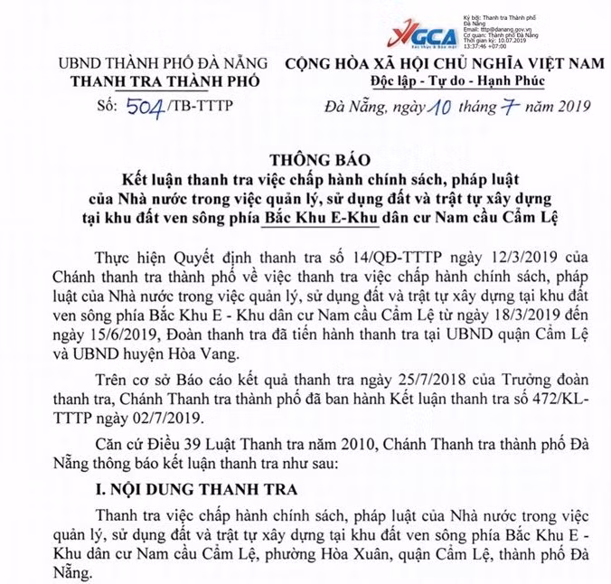 Cán bộ "dính" sai phạm Khu dân cư Nam cầu Cẩm Lệ: Thanh tra Đà Nẵng đề nghị xử phạt Can bo