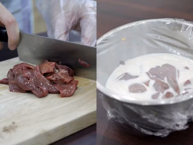 Cách tốt nhất để hạn chế điều này là ngâm gan lợn vào sữa tươi để thải tối đa chất độc tồn dư còn trong gan lợn. Ảnh: Meohay.