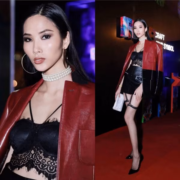 Hoàng Thùy đôi khi rất cá tính với những items mang đậm tinh thần gợi cảm. Bộ cánh này của Hoàng Thùy là gợi ý dễ thực hiện cho những cô nàng thích đồ da, có gu ăn mặc cá tính và gợi cảm.