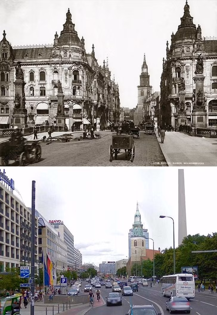 Thủ đô Berlin của Đức vào năm 1890 (ảnh trên) và hiện tại (ảnh dưới). Có thể thấy, thủ đô Berlin đã “lột xác” hoàn toàn trong hơn 100 năm qua, trở thành một thành phố hiện đại và phát triển như ngày nay.