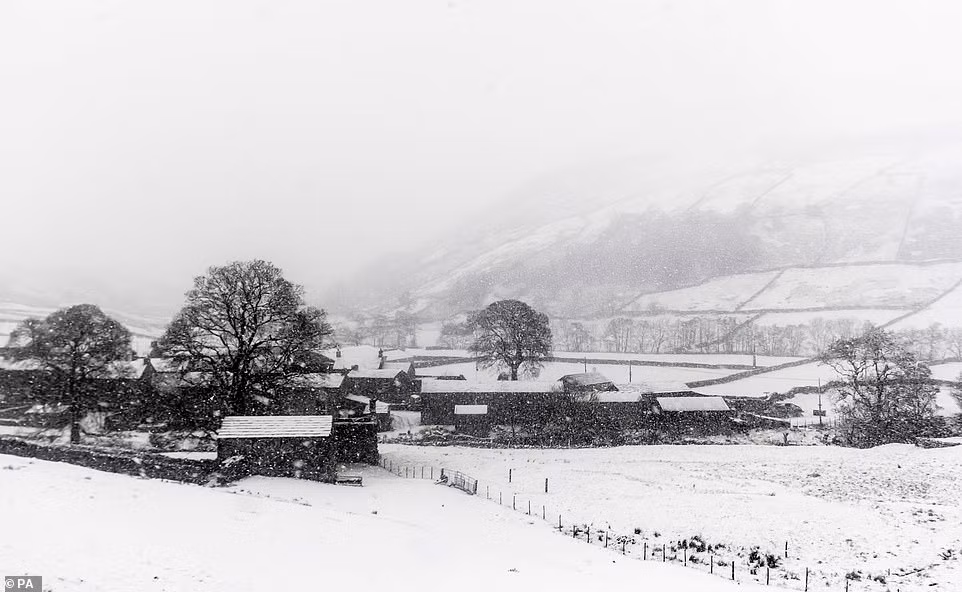 Tuyết phủ trắng xoá một khu vực gần Thwaite ở North Yorkshire.