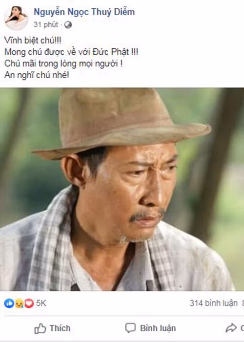 Thúy Diễm viết: "Chú mãi trong lòng mọi người. An nghỉ chú nhé".