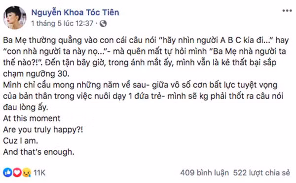 Ca si Toc Tien tam su chuyen bi gia dinh coi la ke that bai