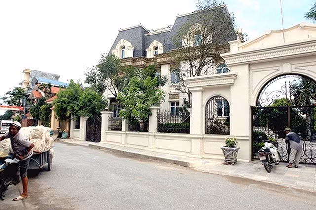Giữa vùng quê thuần nông, làng Mẹo (còn gọi là làng Phương La 2, xã Thái Phương, huyện Hưng Hà, tỉnh Thái Bình) nổi bật với những biệt thự nguy nga, bề thế như cung điện. Ảnh: Dân trí