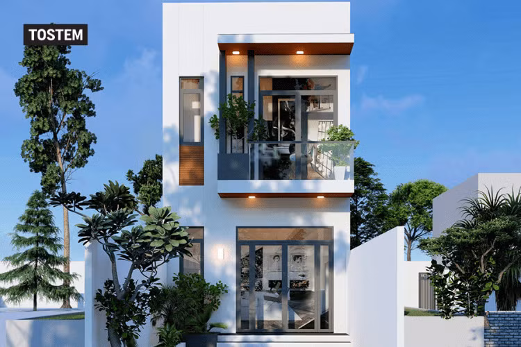Nhà ống 2 tầng sử dụng của nhôm kính vừa tiết kiệm chi phí vừa tạo không gian mở. Ảnh: Tostemvietnam