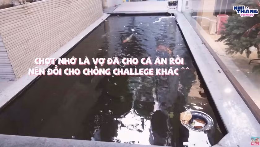 Trong một đoạn video, Đông Nhi hé lộ bên ngoài biệt thự còn có 1 bể cá Koi lớn. Ảnh chụp màn hình