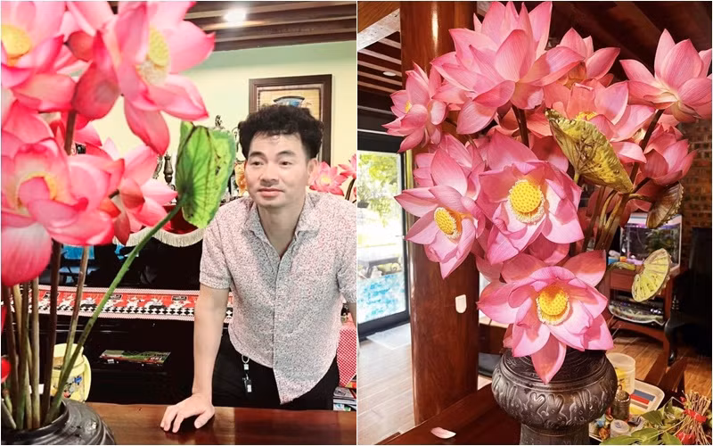 Mới đây, nghệ sĩ Xuân Bắc khoe bình sen cắm trong nhà đẹp và thanh tao khiến nhiều khán giả trầm trồ. Ảnh: FBNV