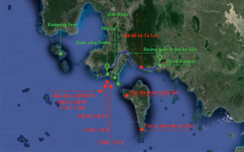 Chiến dịch Tà Lơn bắt đầu được ta "nhen nhóm" từ cuối năm 1978 khi Bộ Chính trị và Quân ủy TW thông qua quyết tâm chiến lược đánh đổ chế độ diệt chủng Pôn-pốt ở Campuchia. Sở dĩ ta chọn Tà Lơn đổ bộ vì bãi này cách thị xã Cam-pốt khoảng 20 ki lô mét về phía Đông, cách cảng Công-pông-xom khoảng 90 ki lô mét về phía Tây. Bãi cách đảo Phú Quốc của Việt Nam 14 km. Bãi dài khoảng 300 mét và có nhiều sú vẹt xen lẫn đá ngầm, đá mồ côi, thuận tiện cho đổ bộ đường biển. Nguồn ảnh: Báo Hải quân
