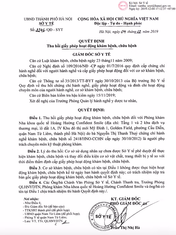 Dai gia hua tra Ho Van Cuong 10 ty cat xe: Nha khoa Hoang Huong tung bi thu hoi giay phep-Hinh-2
