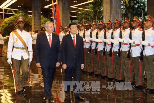 Chu tich nuoc Truong Tan Sang hoi dam voi Chu tich Cuba Raul Castro