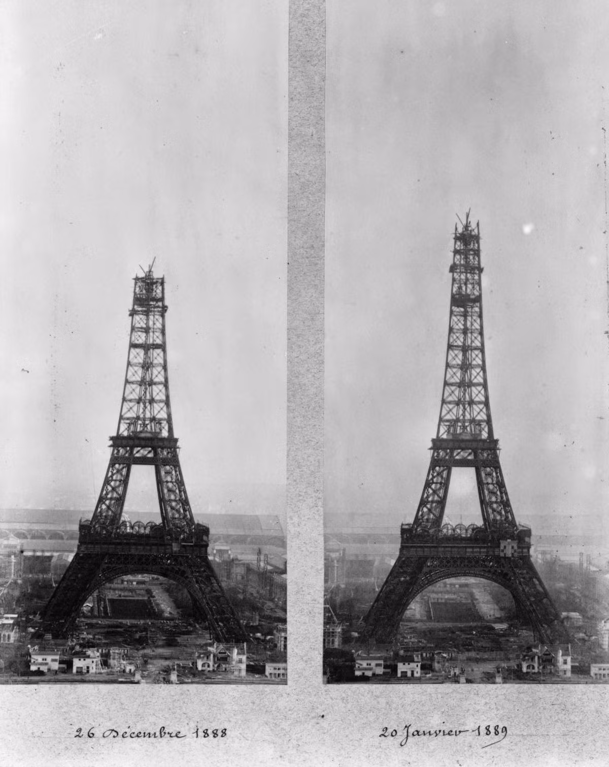 Tháp Eiffel gần hoàn thiện chụp từ ngày 26/12/1888 đến ngày 20/1/1889.
