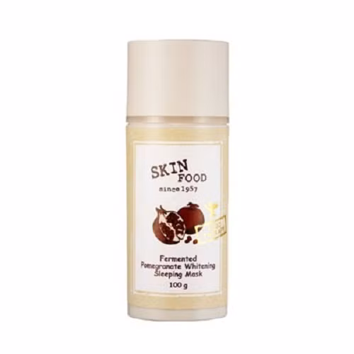 Mặt nạ ngủ lựu Skinfood. Sản phẩm có chứa chiết xuất từ quả lựu với công dụng cấp nước và làm trắng, phù hợp cho những ai có nhu cầu cải thiện màu da.