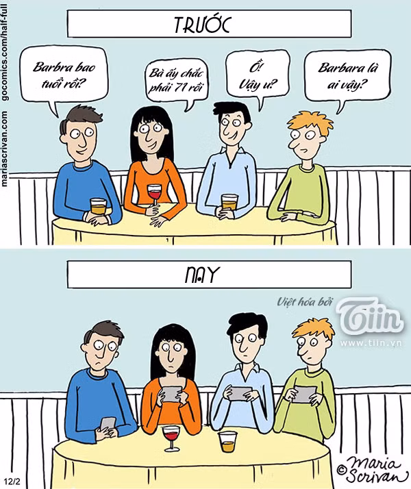 Nếu ngày trước, người ta dành thời gian nói chuyện với nhau, hỏi han chuyện gia đình, bạn bè, công việc, học hành, tình yêu thì ngày nay, hễ gặp nhau là lại dán mắt vào cái điện thoại di động.