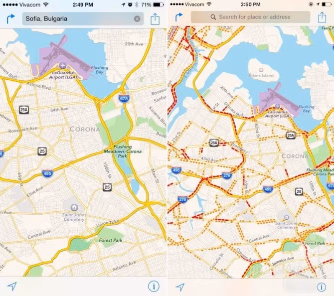  9. Thông tin giao thông trong Apple Maps. Apple Maps sẽ hiển thị thêm các thông tin lưu lượng giao thông theo thời gian thực. Tuy vậy, tính năng này có lẽ sẽ không áp dụng tại Việt Nam.