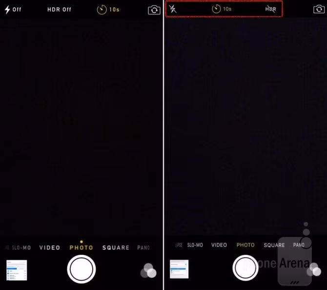  7. Giao diện camera. Apple chỉ sắp xếp lại và tùy chỉnh một chút ít cho giao diện của ứng dụng quan trọng này.