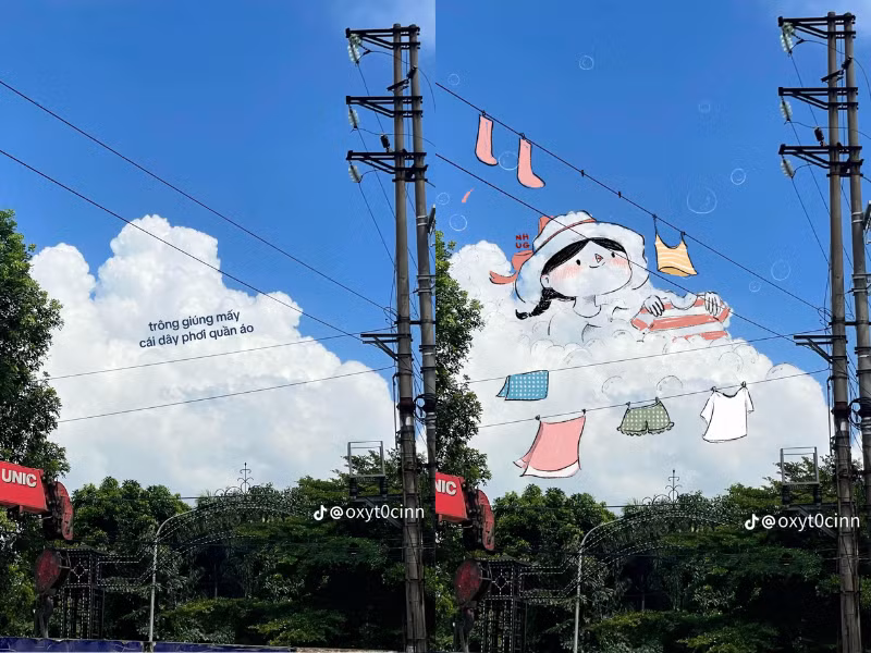 Hay những dây diện được cô nàng biến thành dây phơi quần áo.