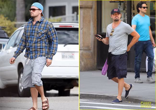 Khác hẳn với hình ảnh một nam tài tử trên phim, Leonardo DiCaprio đời thường là một anh chàng ăn mặc xuề xòa tới mức phản cảm. Ảnh: Pinterest, Justjared