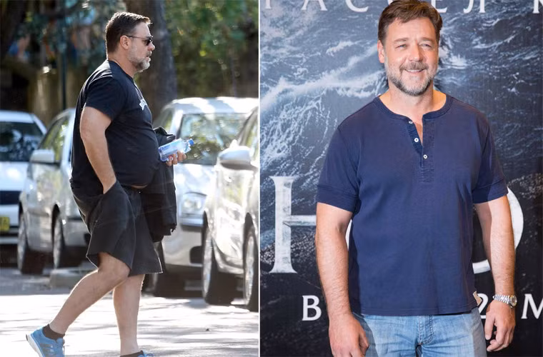 Quần short áo phông mỗi khi ra đường và quần jeans đi dự sự kiện là style quen thuộc của ngôi sao Hollywood Russell Crowe. Ảnh: Backgrid, Pinterest