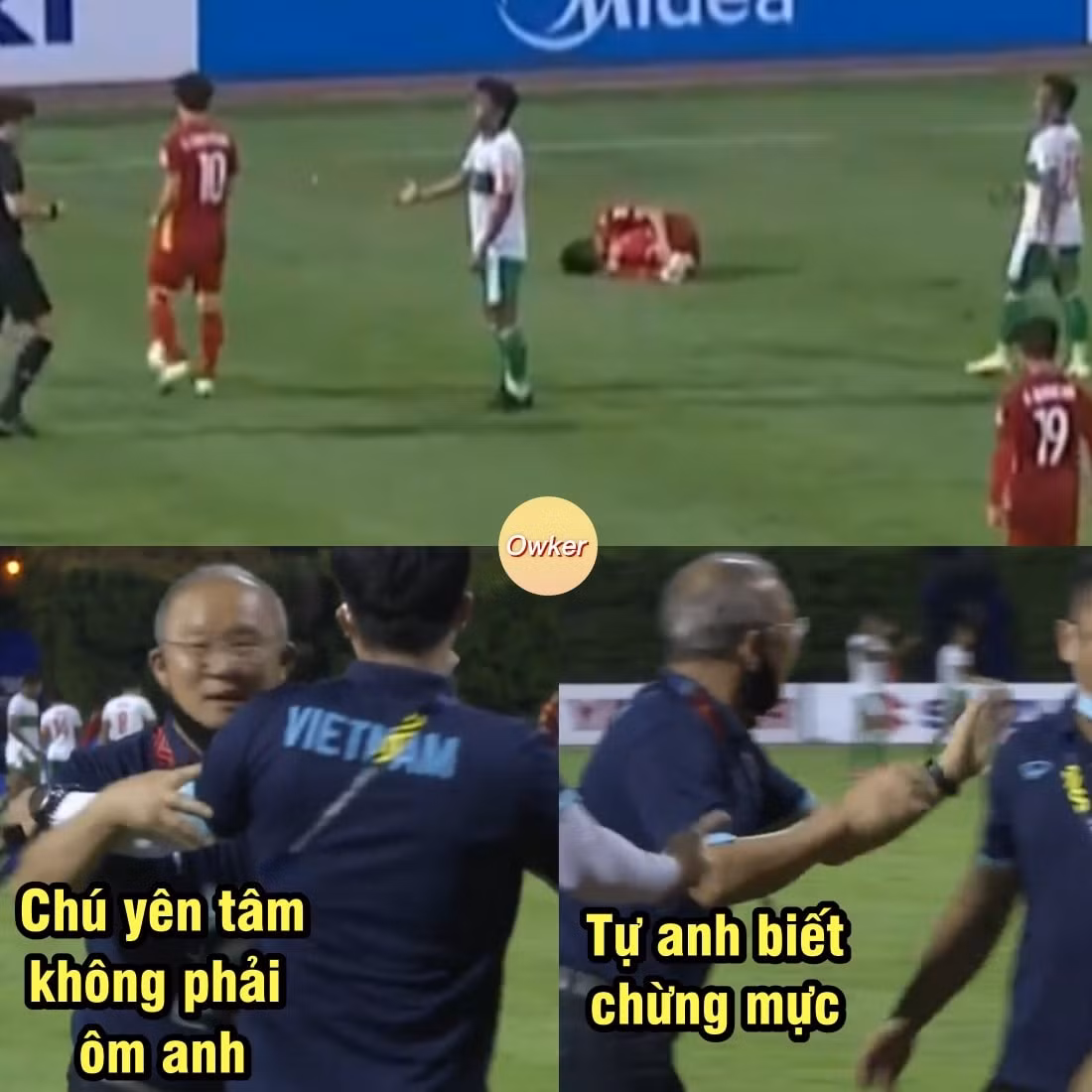 Bức ảnh chế biểu cảm HLV Park Hang Seo trong trận đấu với Indonesia được netizen truyền tay nhau.