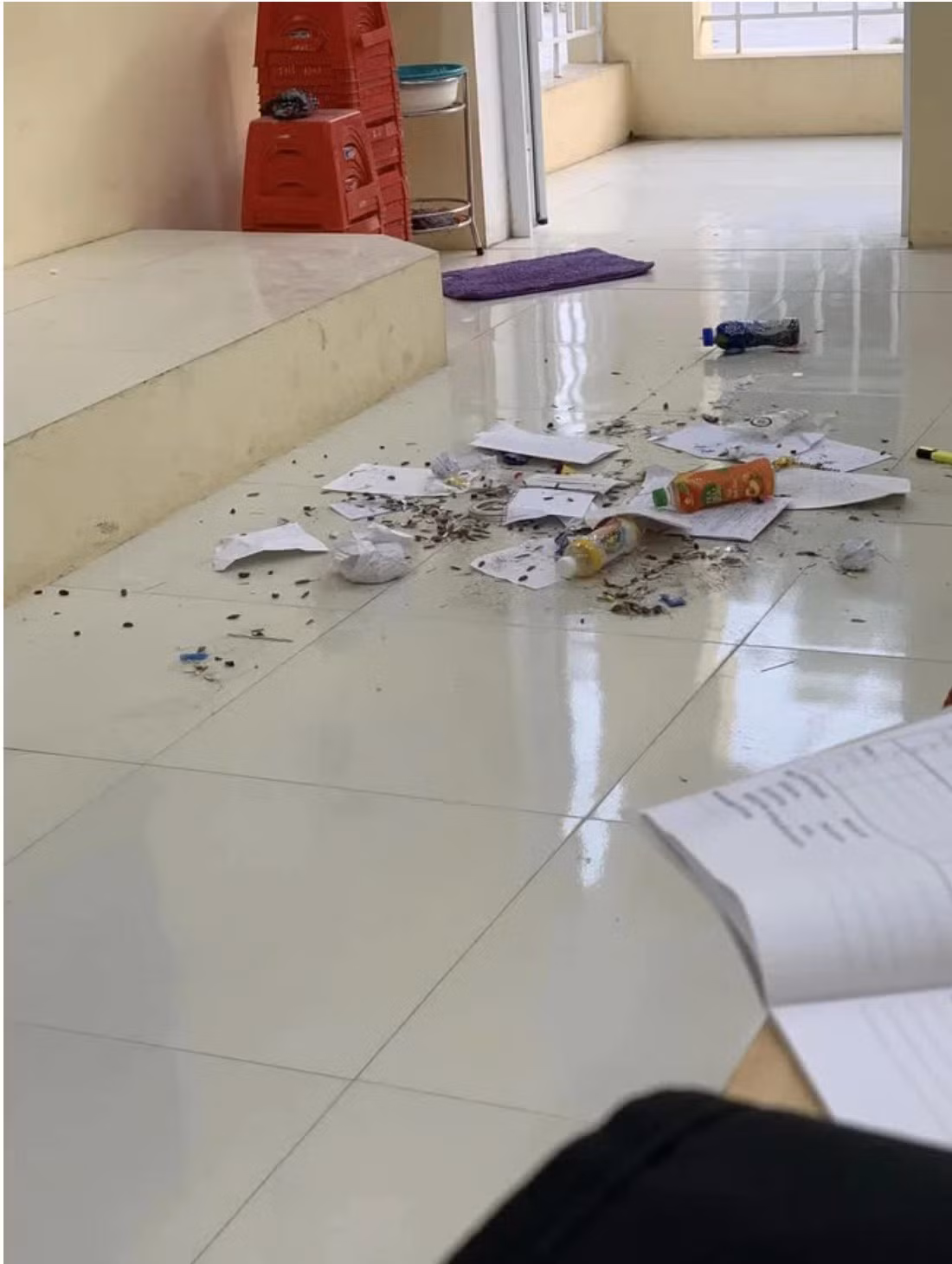 Đặc sản của hậu dịp nghỉ Tết của học sinh đó là những đóng rác với đủ các loại nước ngọt và vỏ hạt hướng dương, hạt dưa vương đầy khắp lớp.
