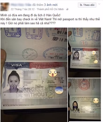 Ít lâu sau đó, tài khoản Đ.T.N đăng tải trên trang Facebook của mình kèm hình ảnh "dở khóc dở cười" chụp thị thực và hộ chiếu của cô gái đã bị vẽ bậy kín mặt như thời xưa người ta hay vẽ bậy vào sách giáo khoa vậy.