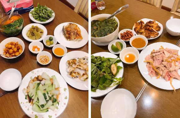 Những mâm cơm nhà nữ MC Mai Ngọc cũng đơn giản, bình thường như bao gia đình khác nhưng trông rất sạch sẽ và được chế biến cẩn thận.