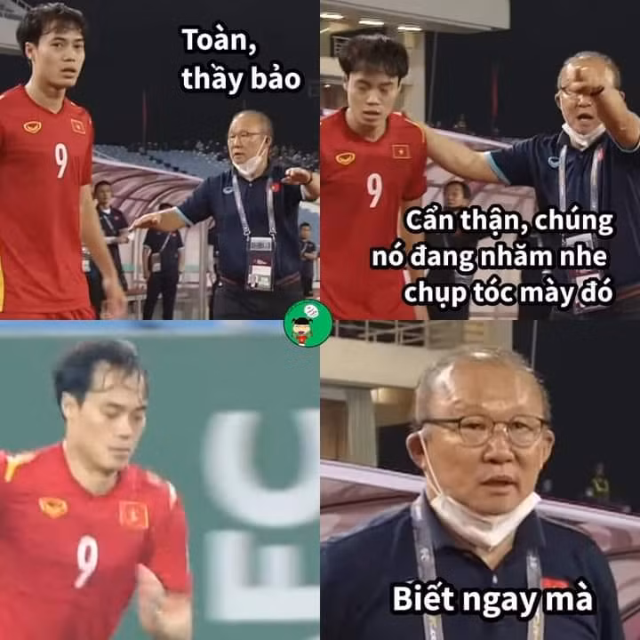 Trước khi vào sân mái tóc của Văn Toàn khá chỉnh tề nhưng sau những đường bóng xé gió, chàng tiền đạo này lại khiến NHM được phen cười mệt nghỉ.