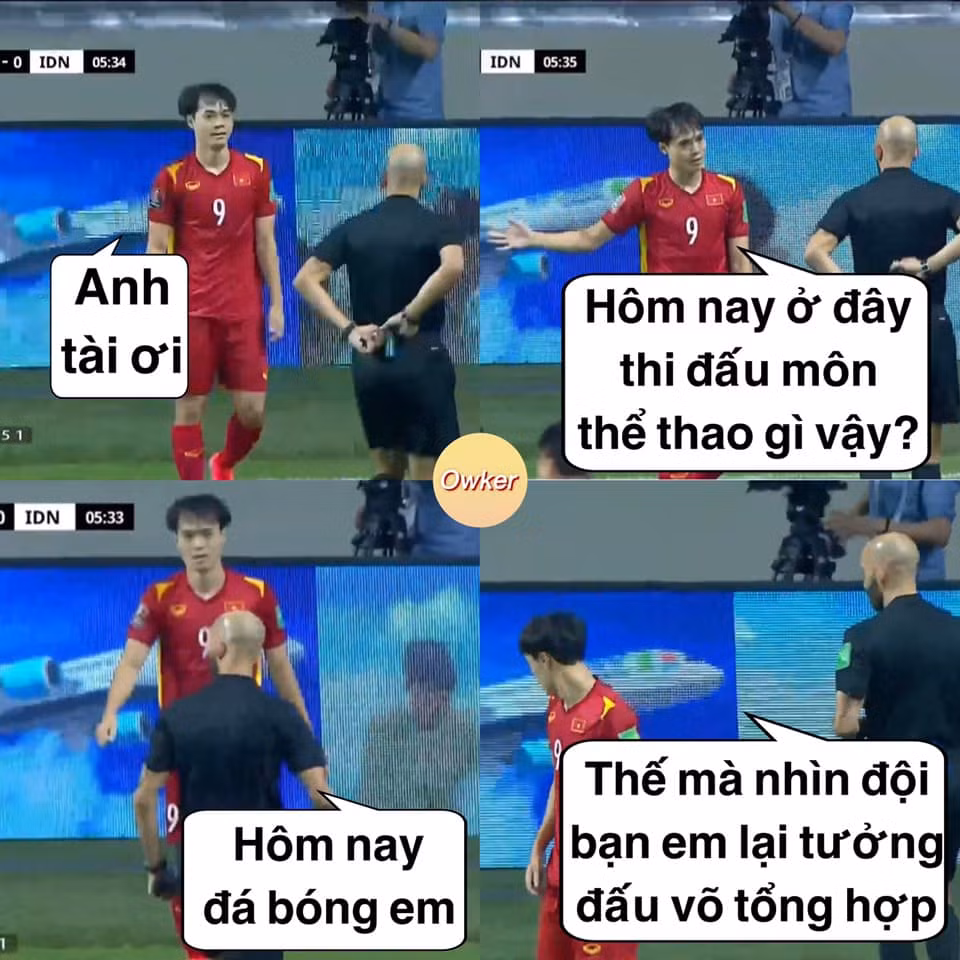 Bức ảnh chế Văn Toàn tưởng sân đấu Al Maktoum là võ đài được dân mạng truyền tay nhau trong suốt quãng thời gian hiệp 1 trận đấu giữa đội tuyển Việt Nam và Indonesia diễn ra.