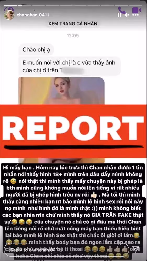Để chứng minh cho việc trong sạch của mình, Xoài Non cũng tìm ra ảnh gốc của bức ảnh nude "giả trân" là khi cô mặc đầm 2 dây và cảm thán: "Hình gốc của người ta đẹp như vậy mà nỡ lòng nào ghép ảnh ảo thế nhỉ".