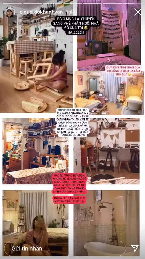Trước những ý kiến này, Khánh Vân đã đăng story cho biết: "... căn nhà tự tay tôi sắp xếp, tự tay tôi làm ra và tự tay tôi kiếm tiền để có được chúng. Mặc dù trông bừa bộn nhưng nó bừa bộn có tổ chức. Quan trọng hơn nữa là tôi thích và tôi thấy ấm áp trong chính căn nhà của mình".