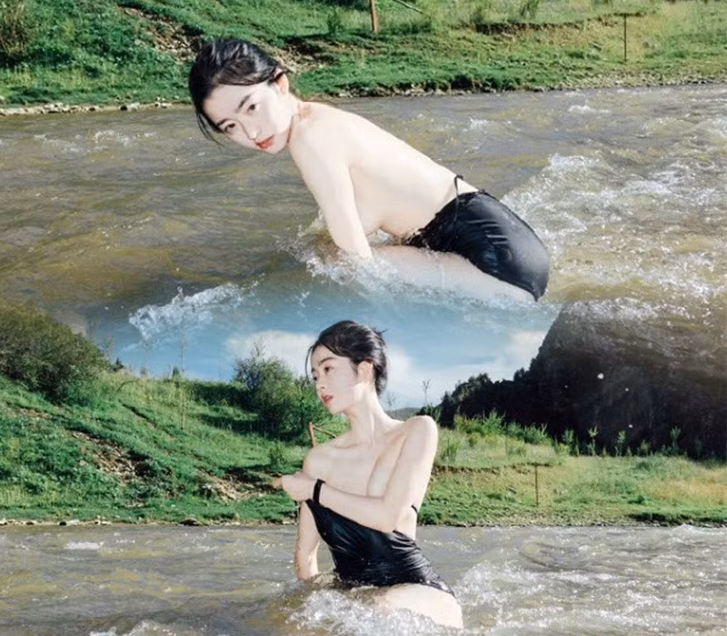 Nhờ sở hữu chiều cao 1m69, cùng vóc dáng "mình hạc xương mai", Ying Ning thường xuyên chưng diện những thiết kế nửa kín nửa hở, không tập trung phô trương hình thể hời hợt.