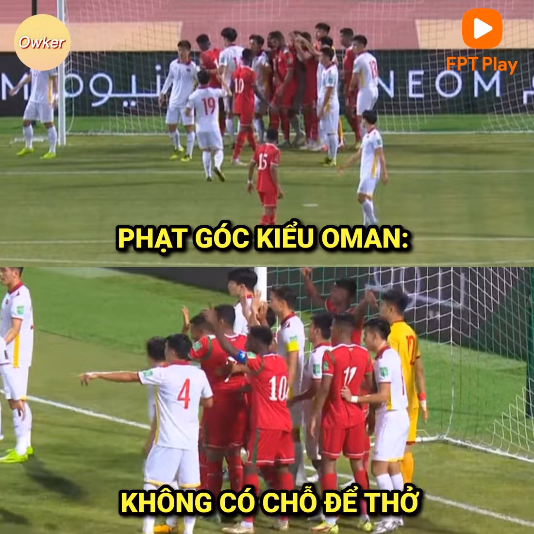 Bên cạnh việc sút 11m, cách phạt góc kiểu Oman cũng trở thành tâm điểm để dân mạng chế ảnh.