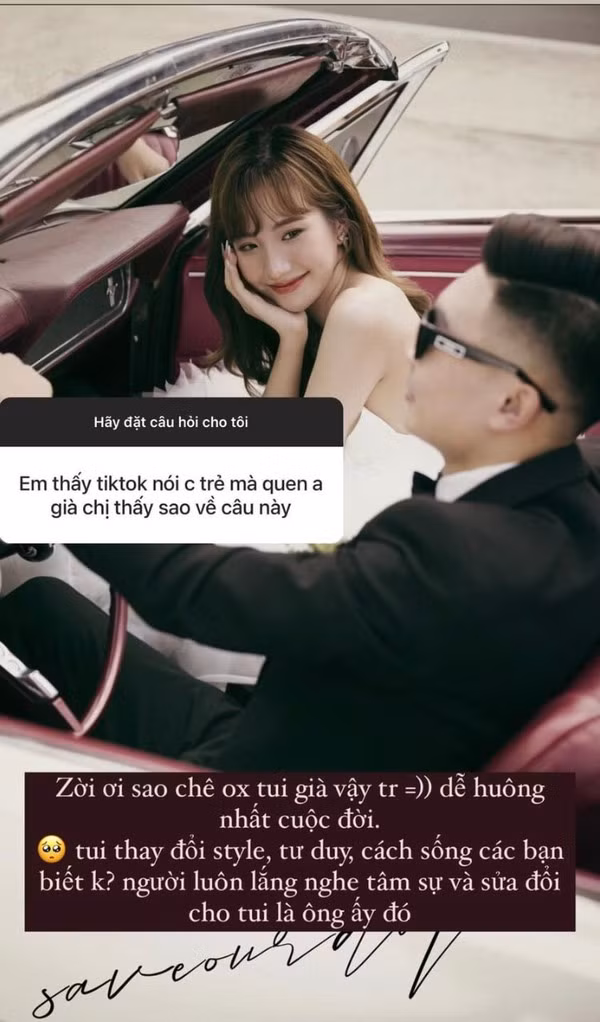 Mới đây, một người theo dõi Khánh Huyền đã thẳng thắn hỏi về cuộc hôn nhân của cô và thiếu gia Bụt. Người này để lại câu hỏi: “Em thấy mọi người nói chị trẻ mà quen anh già, chị thấy sao về câu này?”.