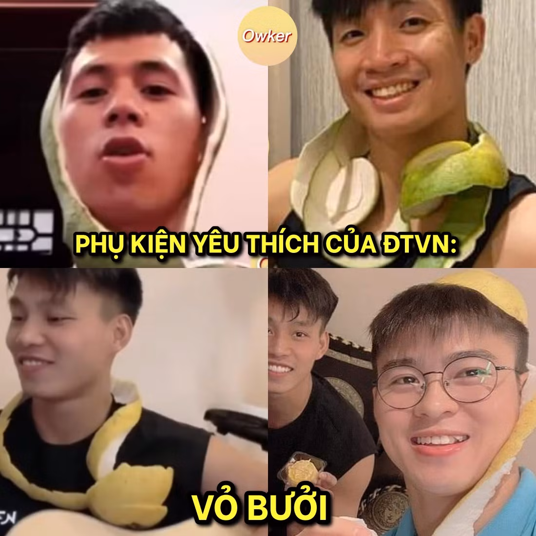 Đại hội cosplay bằng vỏ bưởi của dàn trai đẹp đội tuyển Việt Nam bắt đầu.