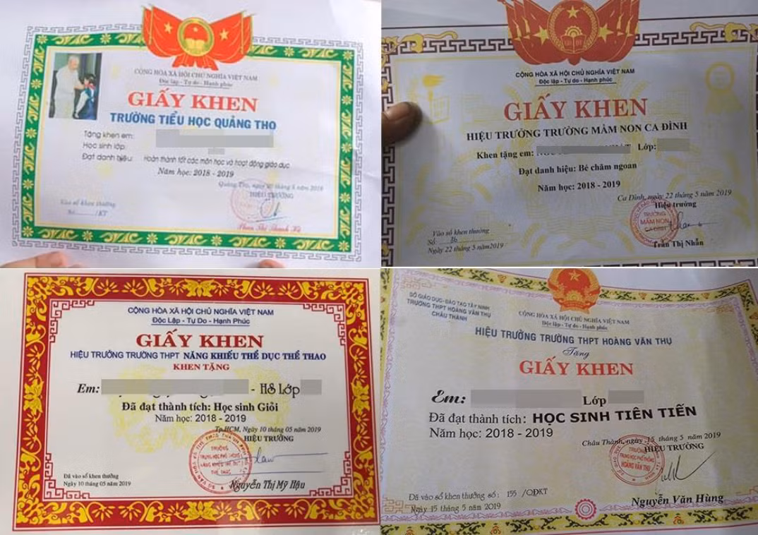 Giấy khen được phát tràn lan với đủ loại danh hiệu. Cứ đến mùa bế giảng, nhiều phụ huynh lại khoe ảnh giấy khen của con trên mạng.