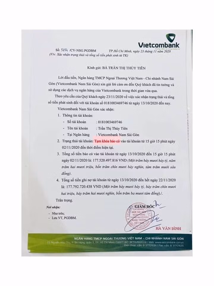 Cũng trong lần quay trở lại này, nữ CEO khu du lịch Đại Nam đã dựa vào những hiểu biết và trải nghiệm của cá nhân trong lĩnh vực ngân hàng để nhắc đến thuật ngữ "tạm khóa báo có" khiến nhiều người không khỏi xôn xao.