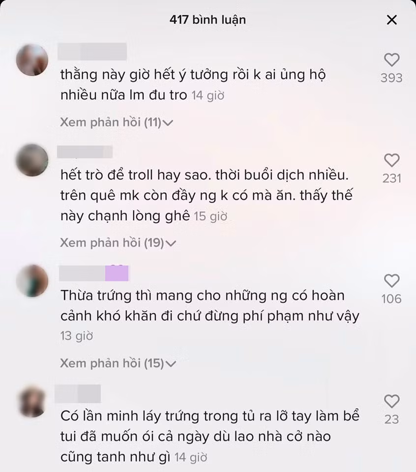 Rất nhiều ý kiến chỉ trích Hưng Vlog vì cho rằng trò đùa ở trên làm lãng phí thực phẩm. Tuy trứng không phải món đắt đỏ quý hiếm gì nhưng nhiều người còn chẳng có trứng mà ăn, nên chẳng ai nghĩ ra chuyện lấy hàng trăm quả trứng để đem nghịch ngợm vớ vẩn như thế.