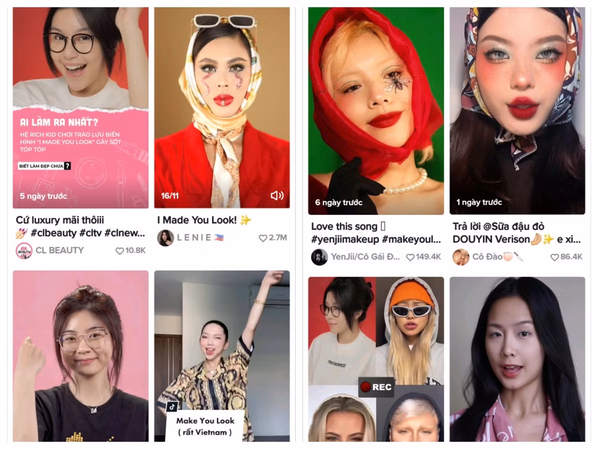 Mỗi video có đến hơn 4 lối trang điểm khác nhau và đều khiến người xem phải xuýt xoa vì sự công phu này. Dù thành phẩm để "bắt trend" chỉ khoảng vài chục giây nhưng mỗi clip đã tiêu tốn nhiều giờ đồng hồ để các TikToker “biến hình” một cách chỉn chu.