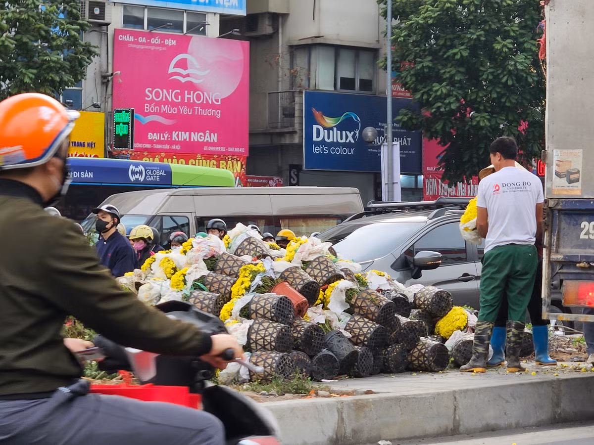 Những công nhân Công ty cây xanh Hà Nội gấp rút để phủ đầy màu sắc địa điểm từng là điểm đen về rác thải đổ chui tại nút ngã tư Giải Phóng - Trường Chinh.