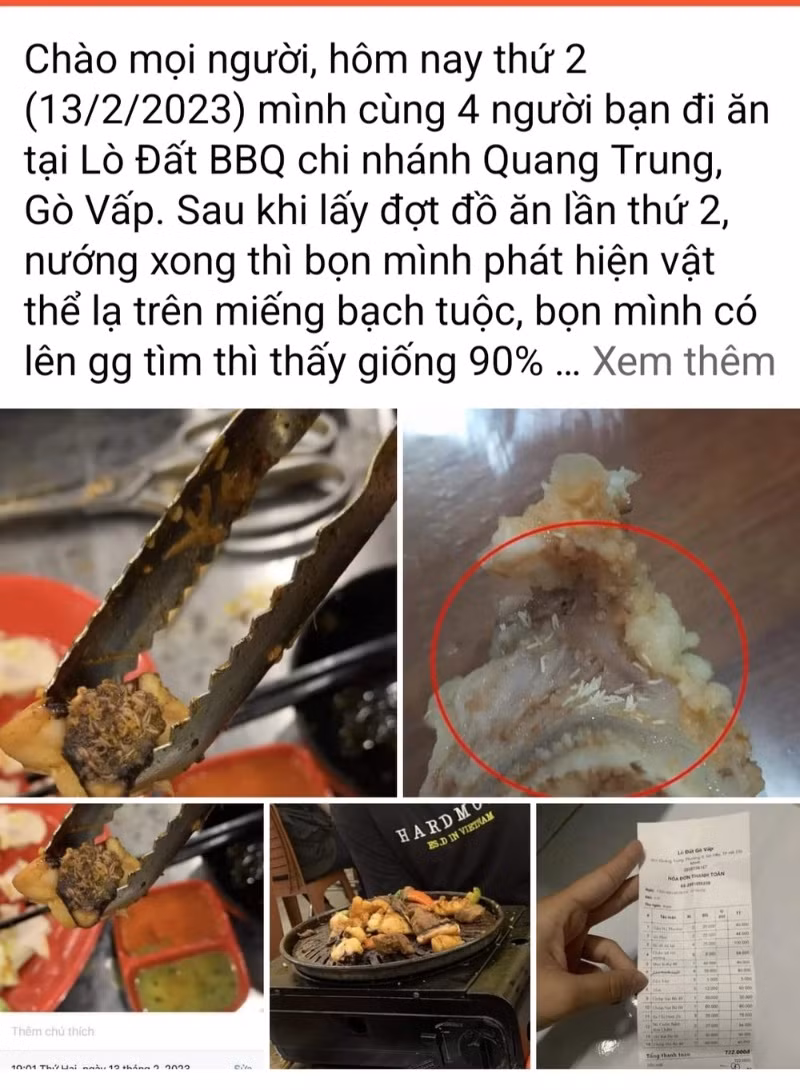 Một chuỗi đồ nướng từng bị thực khách phát hiện khi có giòi trong đồ ăn.