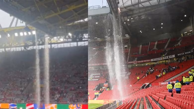 Hình ảnh sân Signal Iduna Park bị dột phần mái khiến nhiều NHM liên tưởng đến cảnh tượng tương tự ở sân Old Trafford ở Anh cách đây chưa lâu.