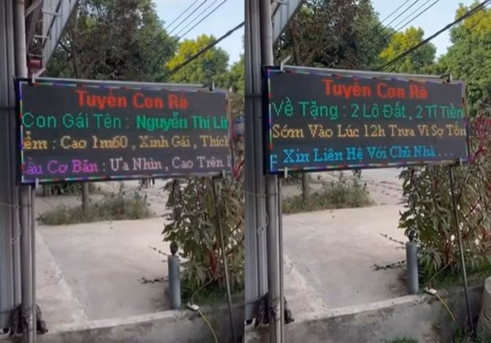Khi tấm biển tuyển con rể với lời hứa cho tiền tỷ ở Hải Phòng vẫn đang thu hút sự quan tâm của dân tình thì tối 24/11 dân mạng lại "dậy sóng" với bảng hiệu tuyển vợ cho con của phụ huynh ở Hưng Yên.
