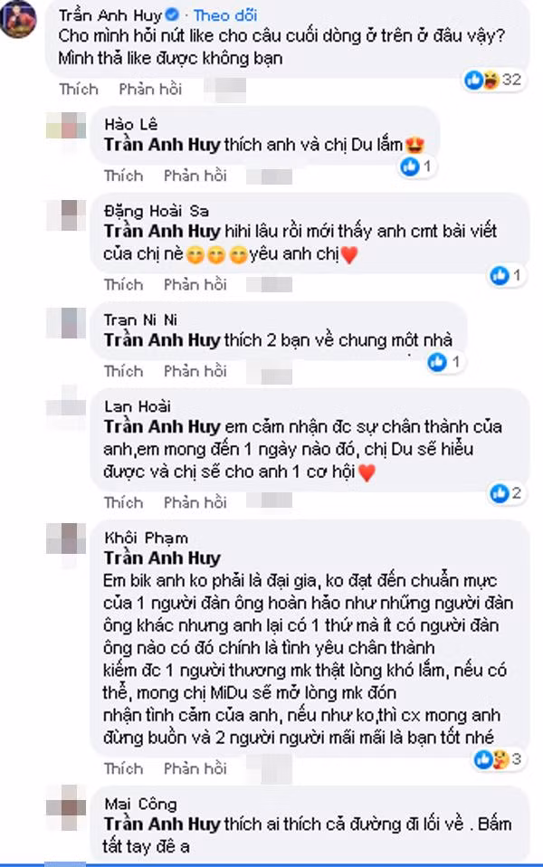 Bài đăng này của Midu lập tức nhận về 17 nghìn lượt cảm xúc cùng vô số bình luận, chia sẻ. Nổi bật trong số đó là MC Anh Huy.
