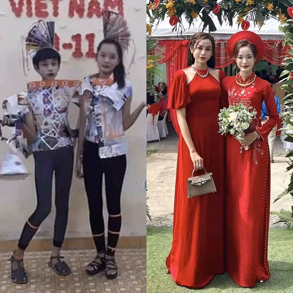 Người đẹp chuyển giới không những chọn áo dài màu đỏ trùng màu nhân vật chính mà còn trang điểm và đeo phụ kiện kim cương vô cùng lồng lộn, nhìn vào không khó lòng phân biệt nổi ai mới là cô dâu.