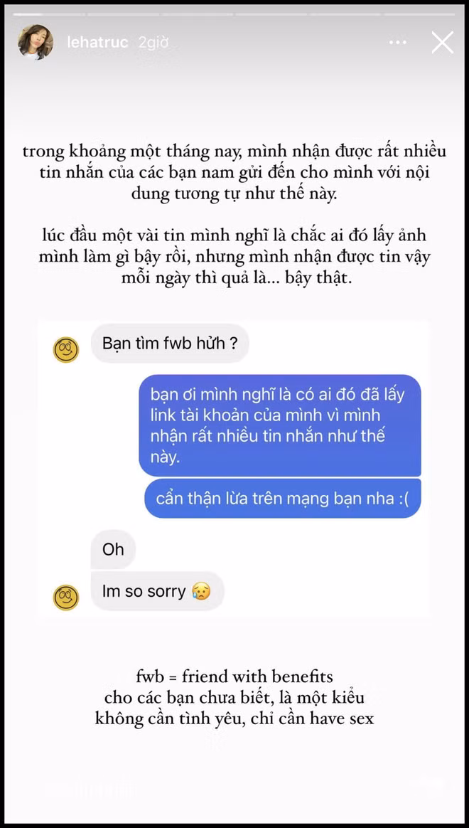 Sau khi hỏi 1 người trong số đó thì bạn gái cơ trưởng Quang Đạt mới biết rằng hình ảnh và Instagram của mình đã bị ai đó dùng làm profile trên một ứng dụng hẹn hò.