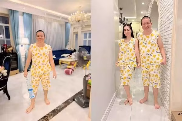 Nam doanh nhân cũng là người cực "mặn". Quốc Vũ mặc đồ ngủ... bà vú bán dung dịch vệ sinh phụ nữ.